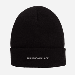 Black Embroidered Shadow And Lace Beanie